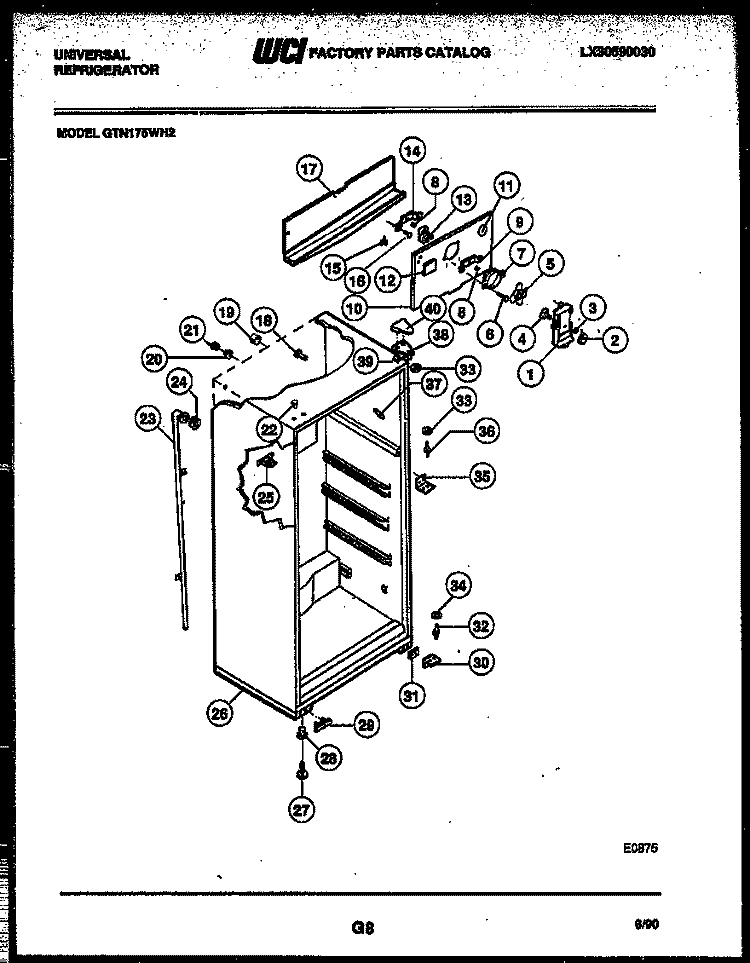 CABINET PARTS Diagram and Parts List for GTN175WH2-32  Uni Refrigerator