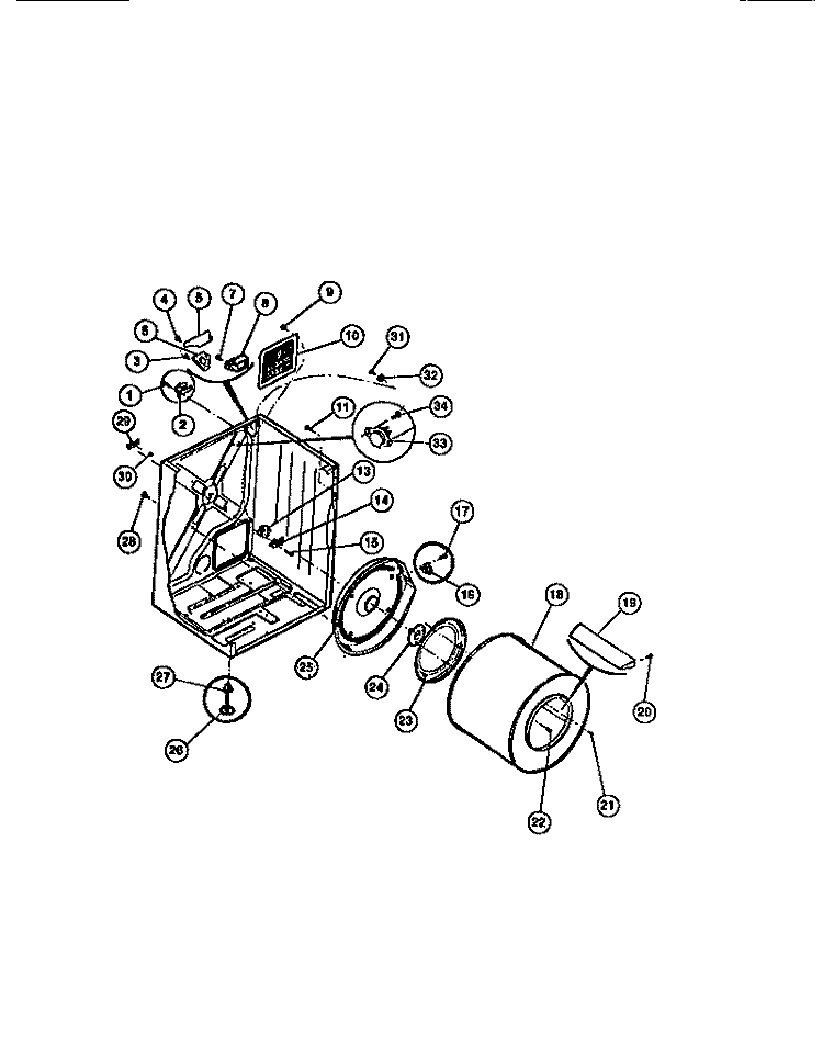 CABINET, DRUM, HEATER ASSEMBLY Diagram and Parts List for DE6500ADD1  Frigidaire Dryer