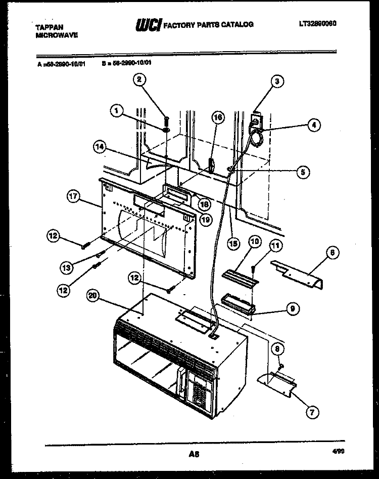OUTER BODY PARTS Diagram and Parts List for 56-2990-00-01  Tappan Microwave