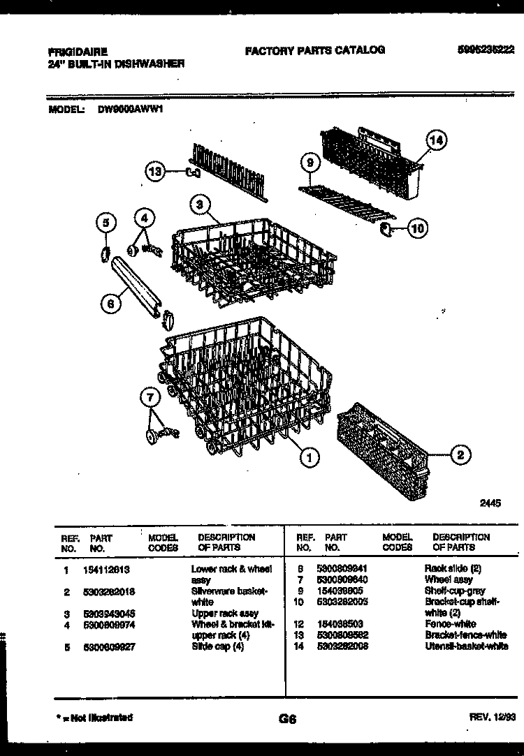 RACKS AND TRAYS Diagram and Parts List for DW9000AWW1  Frigidaire Dishwasher