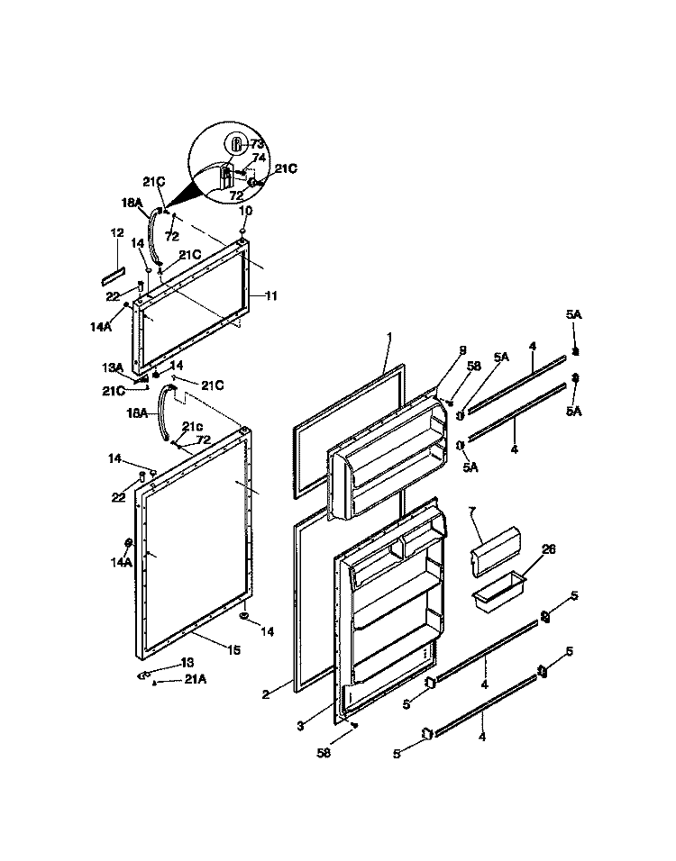DOOR Diagram and Parts List for WRT18JRCW0  Frigidaire Refrigerator