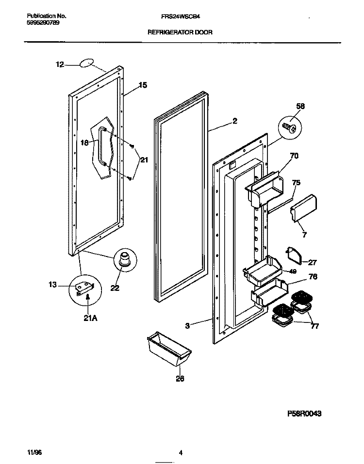 REFRIGERATOR DOOR Diagram and Parts List for FRS24WSCB4  Frigidaire Refrigerator