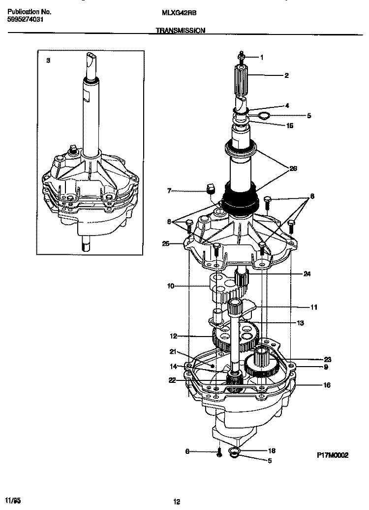 TRANSMISSION Diagram and Parts List for MLXG42RBW2  Frigidaire Washer Dryer Combo