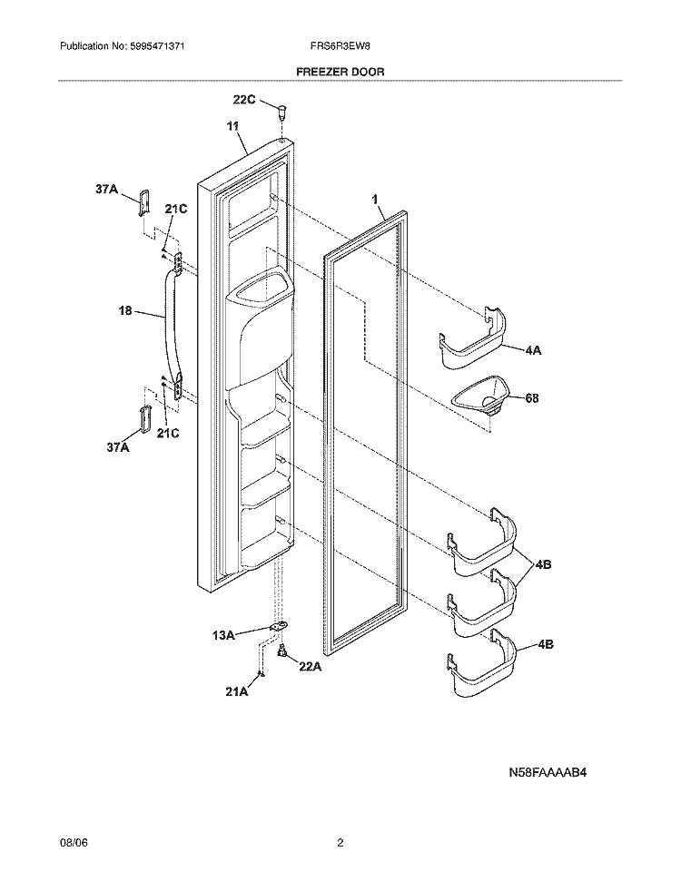 FREEZER DOOR Diagram and Parts List for FRS6R3EW8  Frigidaire Refrigerator