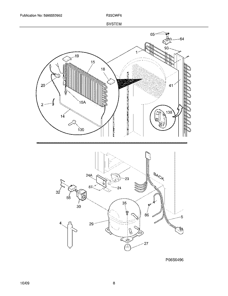 SYSTEM Diagram and Parts List for R22CWF6  Frigidaire Refrigerator