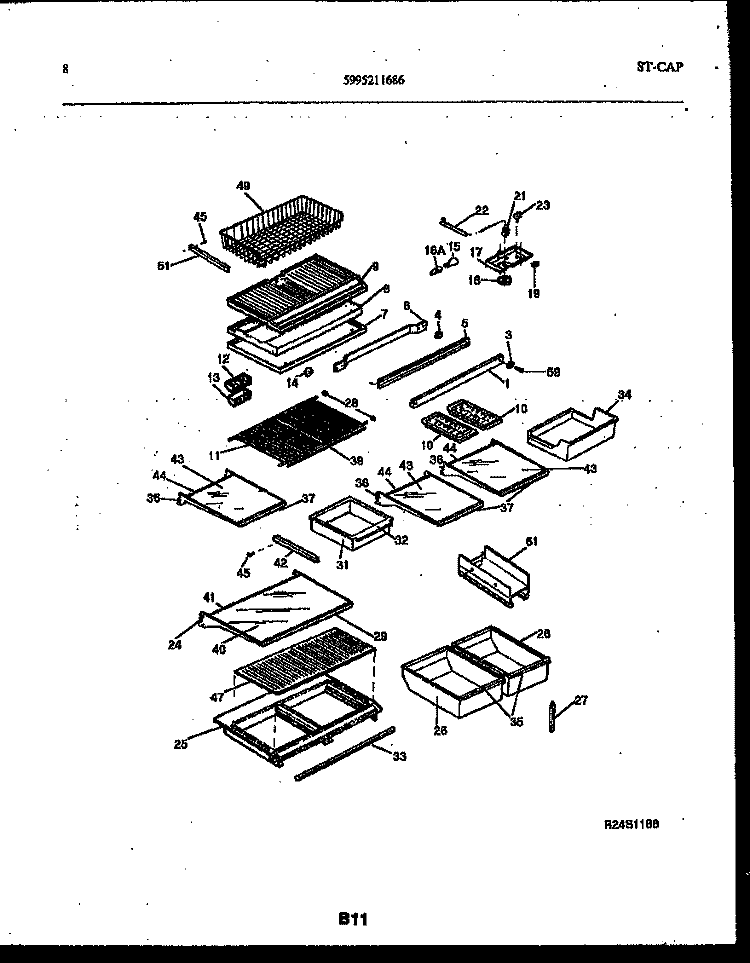 SHELVES AND SUPPORTS Diagram and Parts List for RT199PCD0  Frigidaire Refrigerator