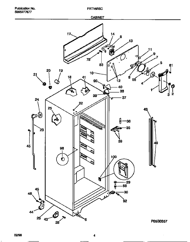 CABINET Diagram and Parts List for FRT16RSCW2  Frigidaire Refrigerator