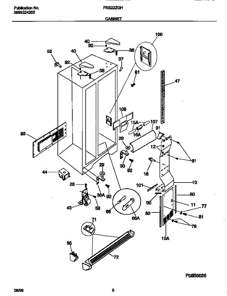 CABINET Diagram and Parts List for FRS22ZGHD0  Frigidaire Refrigerator