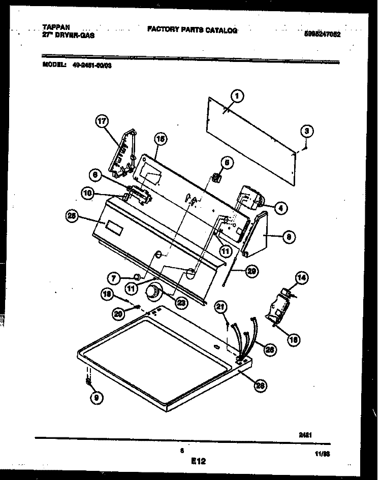 CONSOLE AND CONTROL PARTS Diagram and Parts List for 49-2451-23-03  Tappan Dryer