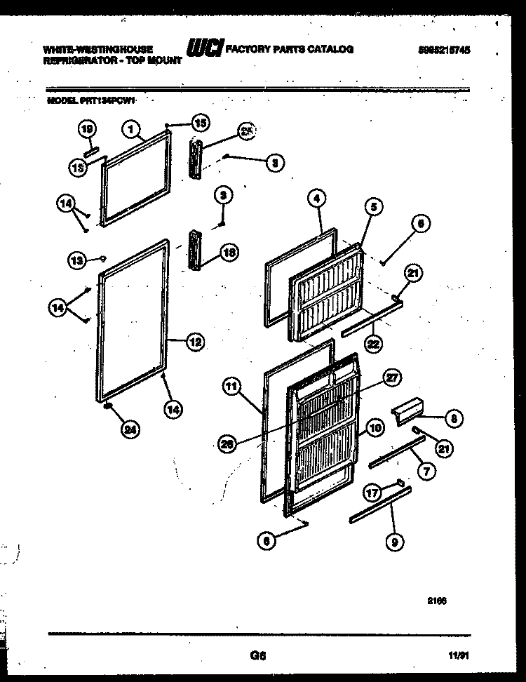DOOR PARTS Diagram and Parts List for PRT134PCW1  Frigidaire Refrigerator