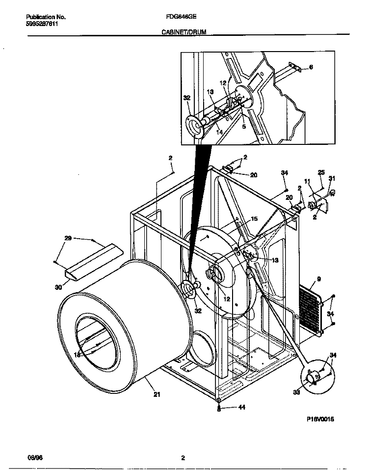 CABINET / DRUM Diagram and Parts List for FDG646GES0  Frigidaire Dryer