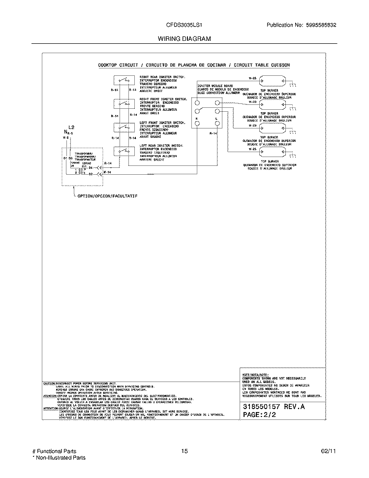 WIRING DIAGRAM Diagram and Parts List for CFDS3035LS1  Frigidaire Range