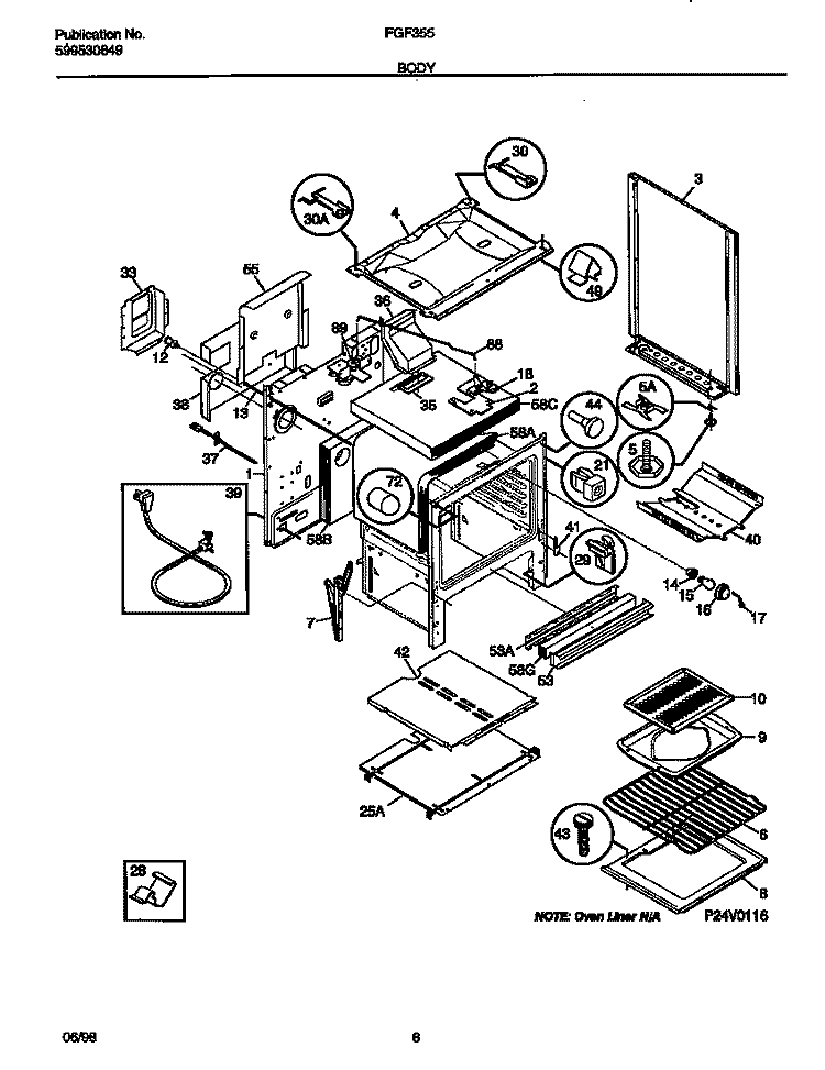 BODY Diagram and Parts List for FGF355CGSB  Frigidaire Range