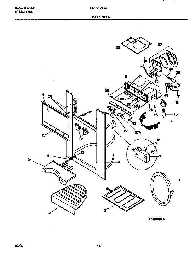 DISPENSER Diagram and Parts List for FRS22ZGGD4  Frigidaire Refrigerator