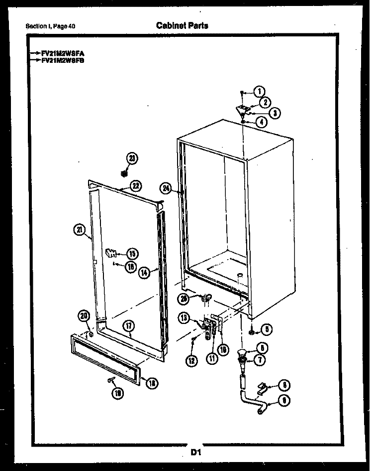 CABINET PARTS Diagram and Parts List for FV10M2WSFA  Frigidaire Freezer