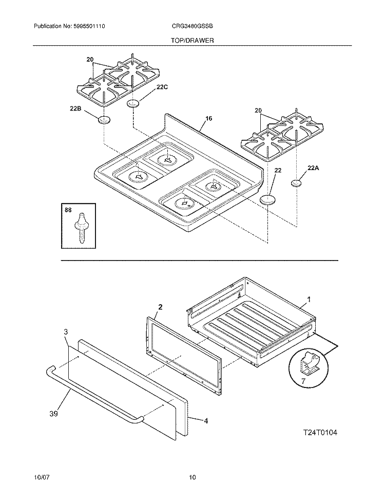 TOP / DRAWER Diagram and Parts List for CRG3480GSSB  Crosley Range