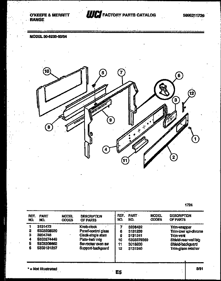 BACKGUARD Diagram and Parts List for 30-6239-23-04  Tappan Range