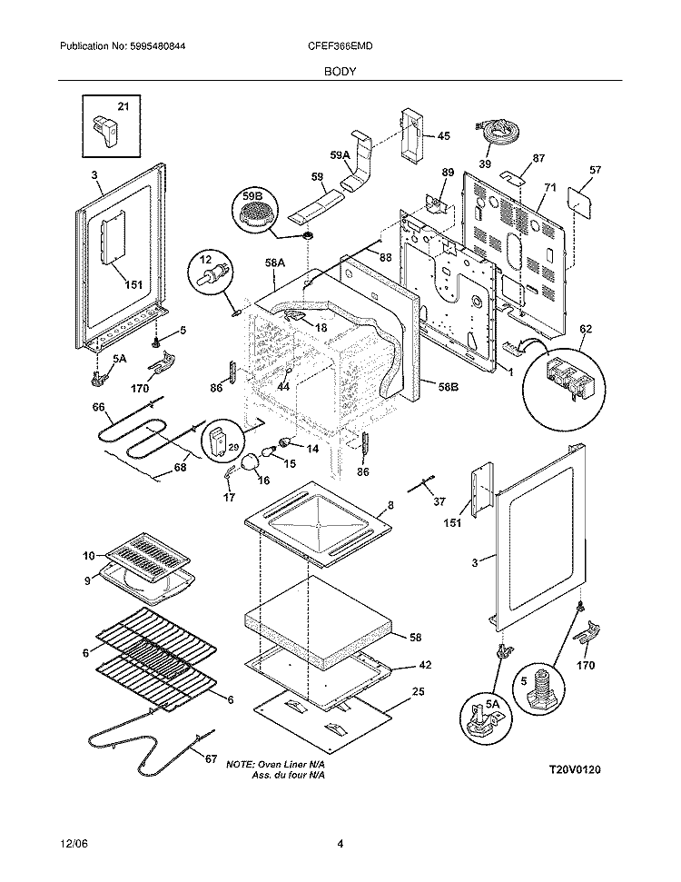 BODY Diagram and Parts List for CFEF366EMD  Frigidaire Range