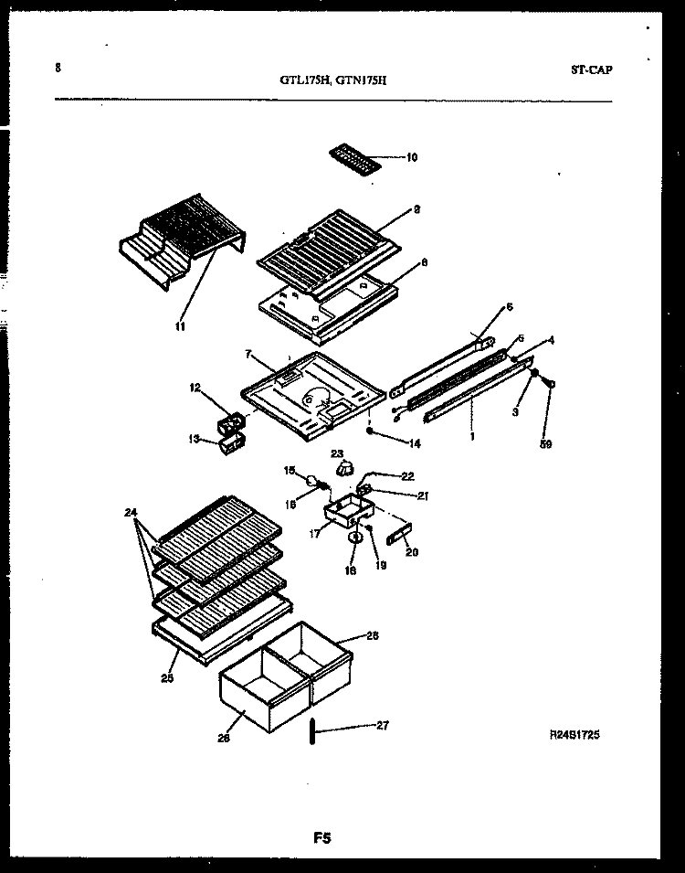 SHELVES AND SUPPORTS Diagram and Parts List for GTL175HH4  Frigidaire Refrigerator