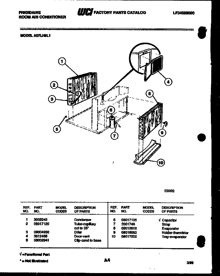 UNIT PARTS Diagram and Parts List for A07LH8L1  Frigidaire Air Conditioner