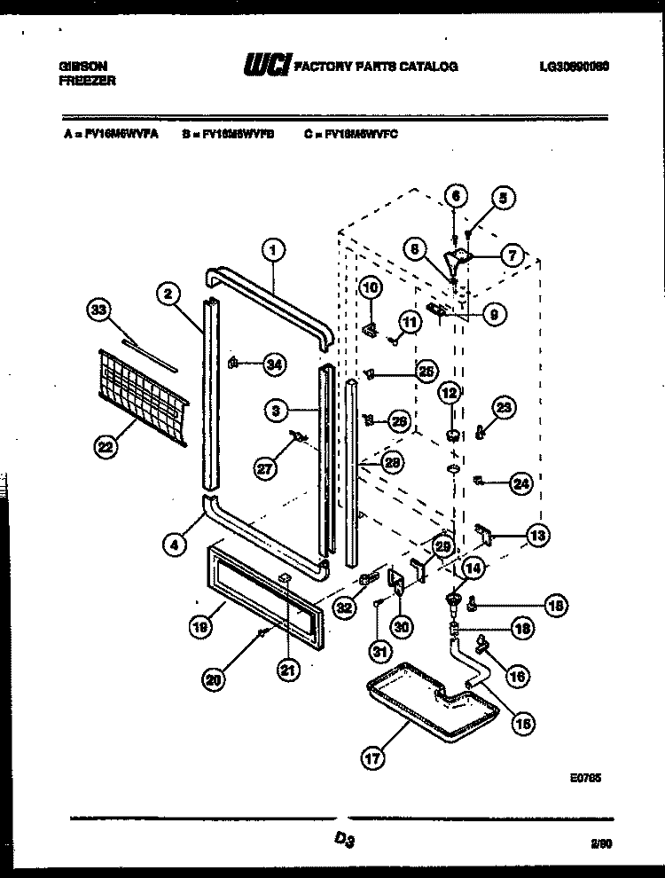 CABINET PARTS Diagram and Parts List for FV16M6WVFA  Gibson Freezer