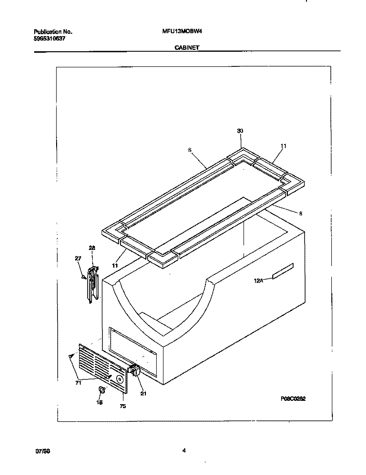 CABINET Diagram and Parts List for MFC13M0BW4  Frigidaire Freezer