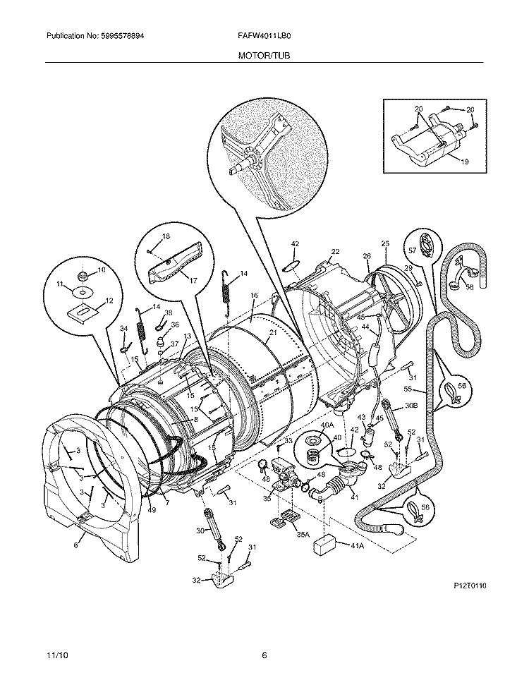 MOTOR/TUB Diagram and Parts List for FAFW4011LB0  Frigidaire Washer