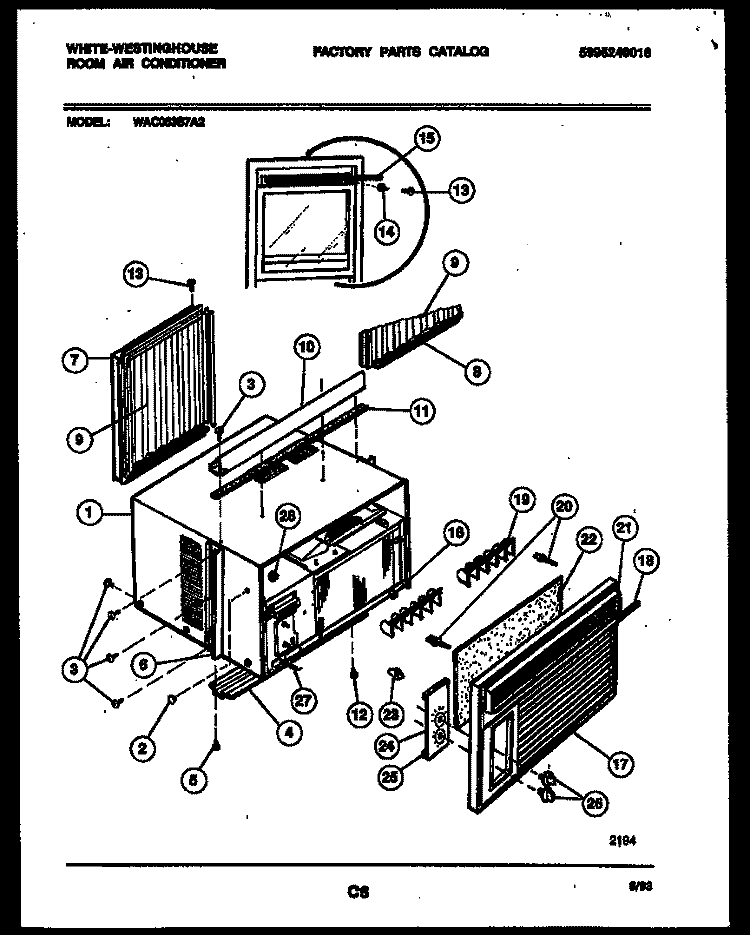 CABINET PARTS Diagram and Parts List for WAC063S7A2  Frigidaire Air Conditioner