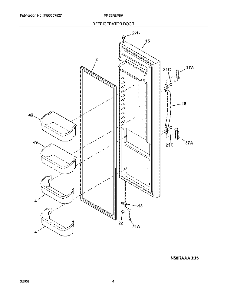 REFRIGERATOR DOOR Diagram and Parts List for FRS6R2FB6  Frigidaire Refrigerator