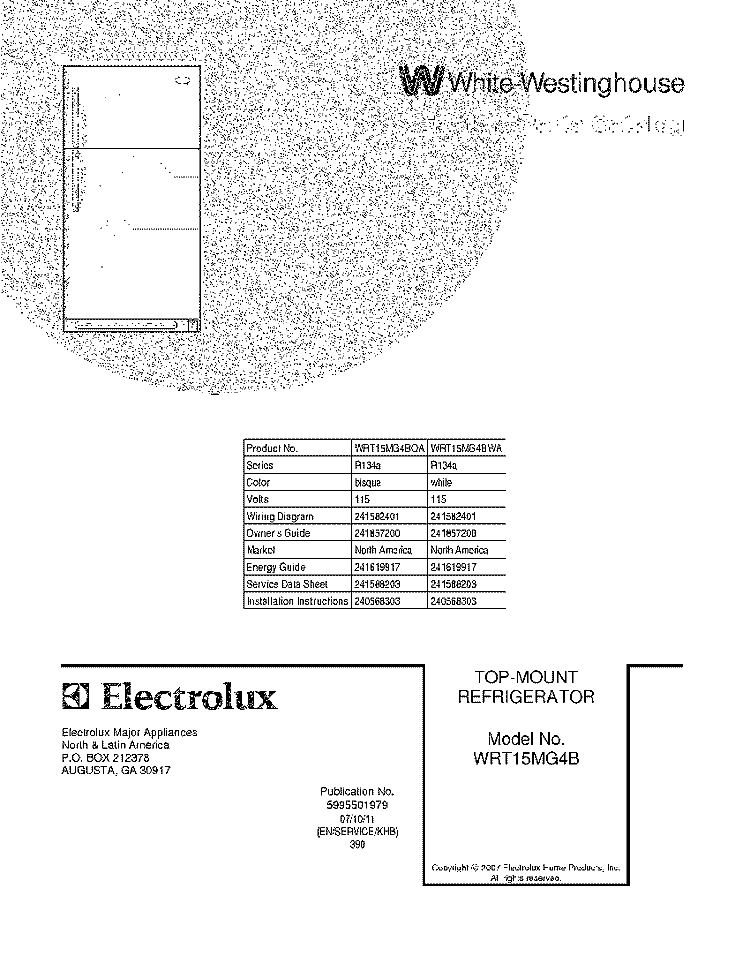 COVER Diagram and Parts List for WRT15MG4BWA  Crosley Refrigerator