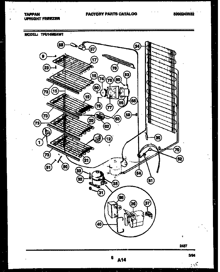 SYSTEM AND ELECTRICAL PARTS Diagram and Parts List for TFU14M5AW1  Tappan Freezer