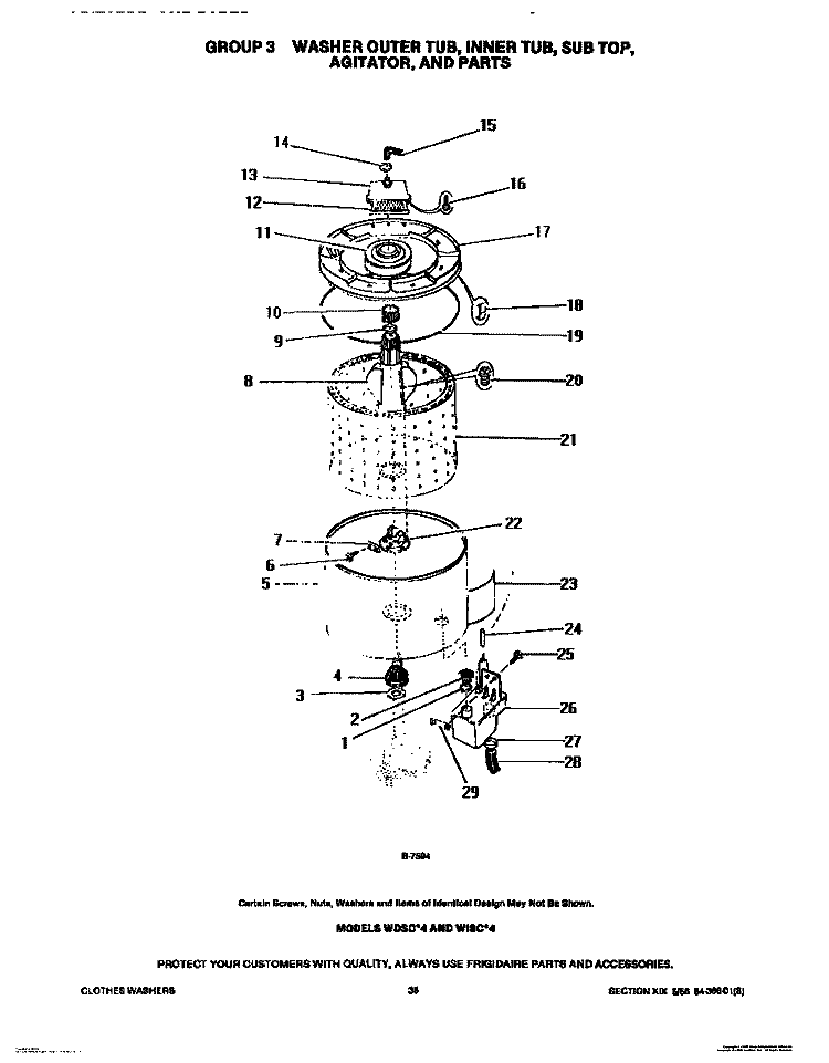 OUTER / INNER TUBS, SUB TOP & AGITATO Diagram and Parts List for WDSCW4  Frigidaire Washer
