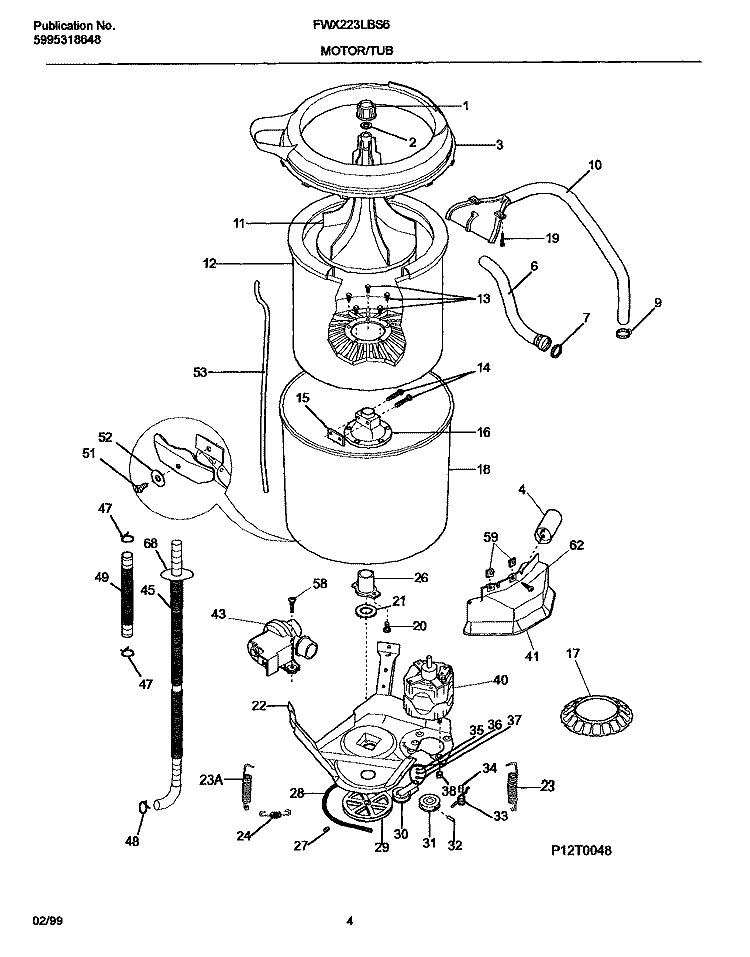 MOTOR / TUB Diagram and Parts List for FWX223LBS6  Frigidaire Washer