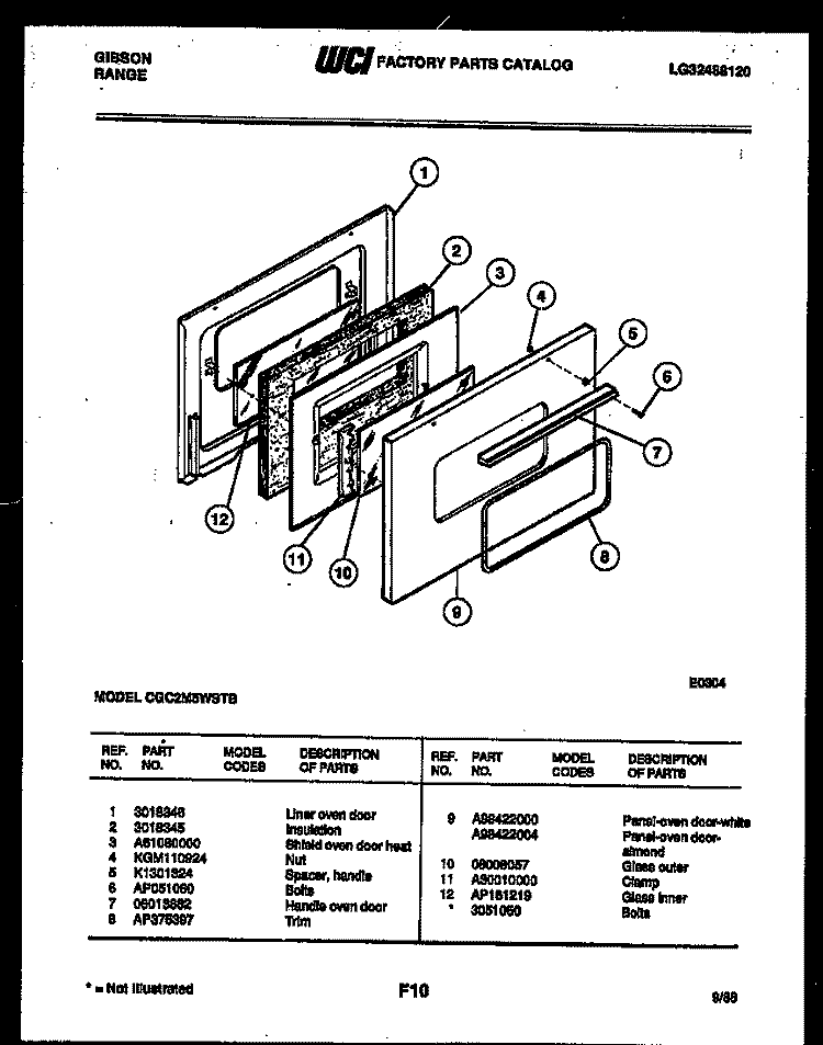 DOOR PARTS Diagram and Parts List for CGC2M5WSTB  Gibson Range