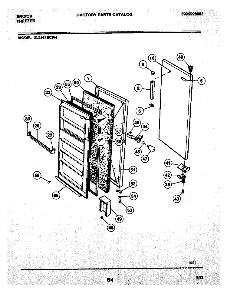 DOOR Diagram and Parts List for UL2164ECW4  Frigidaire Freezer