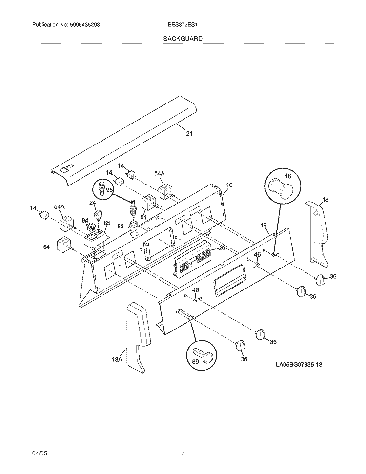 BACKGUARD Diagram and Parts List for BES372ES1  Crosley Range
