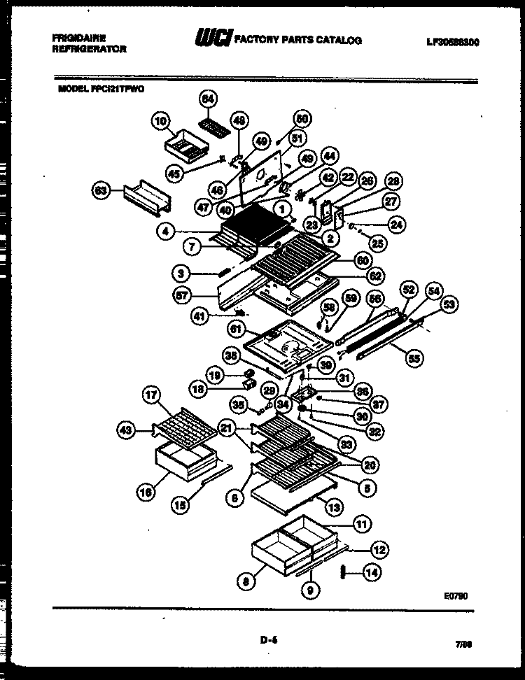 SHELVES AND SUPPORTS Diagram and Parts List for FPCI21TFF0  Frigidaire Refrigerator