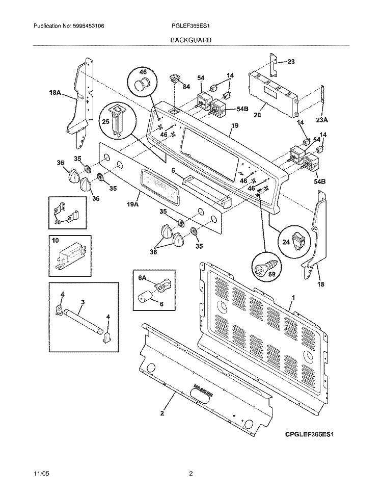 BACKGUARD Diagram and Parts List for PGLEF365ES1  Frigidaire Range