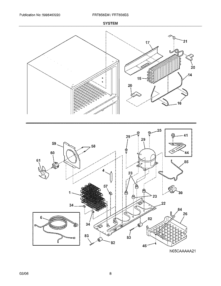 SYSTEM Diagram and Parts List for FRT8S6EMBC  Frigidaire Refrigerator
