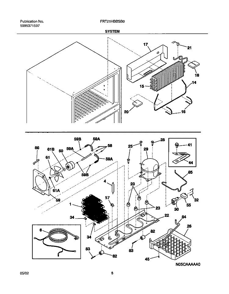 SYSTEM Diagram and Parts List for FRT21HBBSB0  Frigidaire Refrigerator