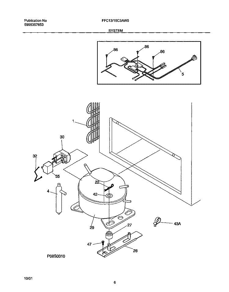 SYSTEM Diagram and Parts List for FFC13C3AW0  Frigidaire Freezer