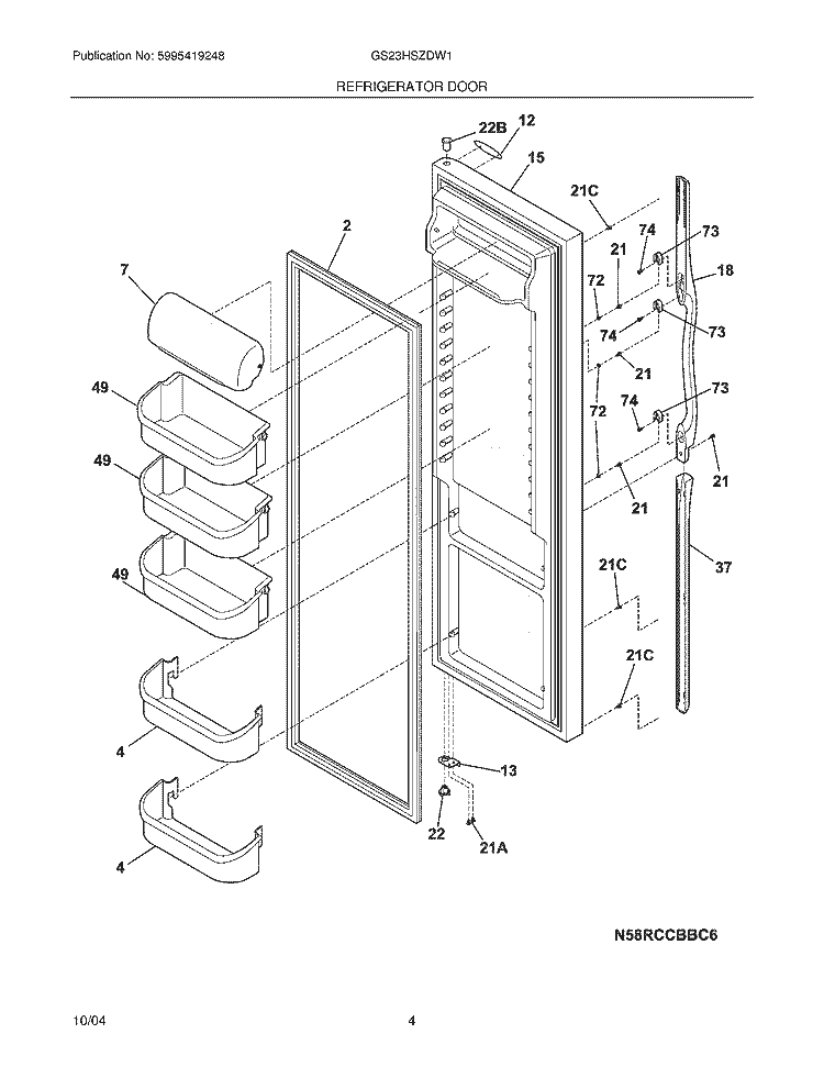 REFRIGERATOR DOOR Diagram and Parts List for GS23HSZDW1  Frigidaire Refrigerator