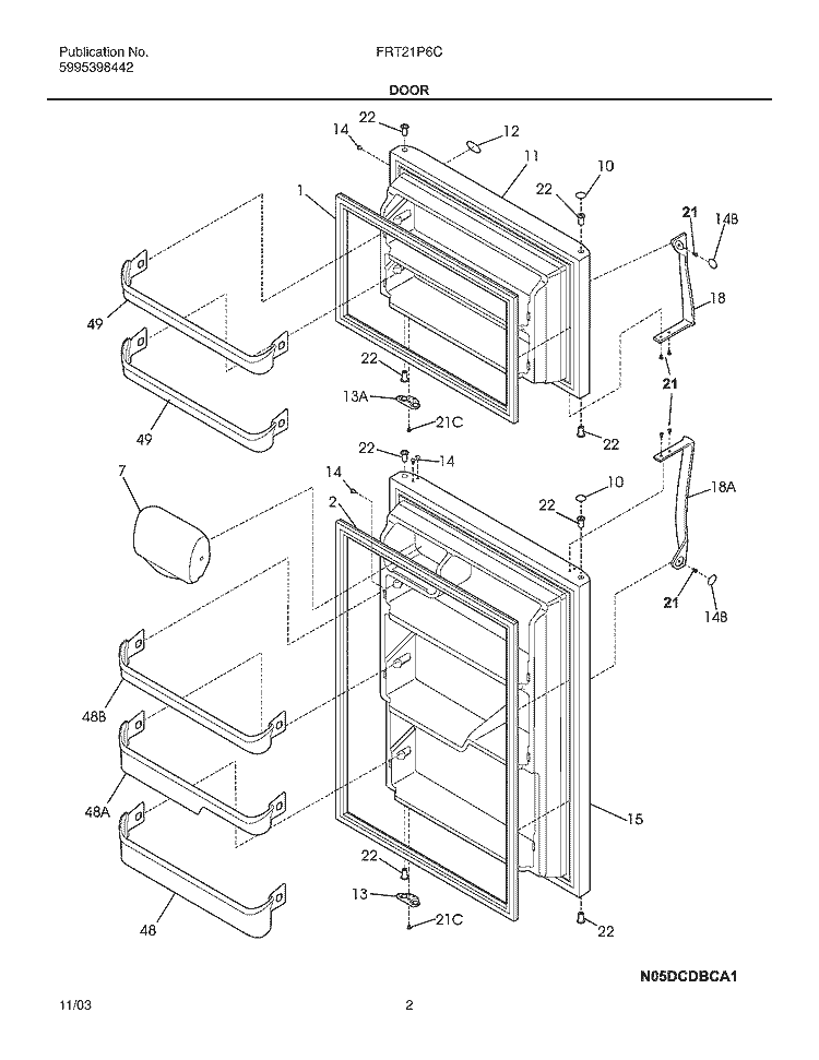 DOOR Diagram and Parts List for FRT21P6CQ1  Frigidaire Refrigerator