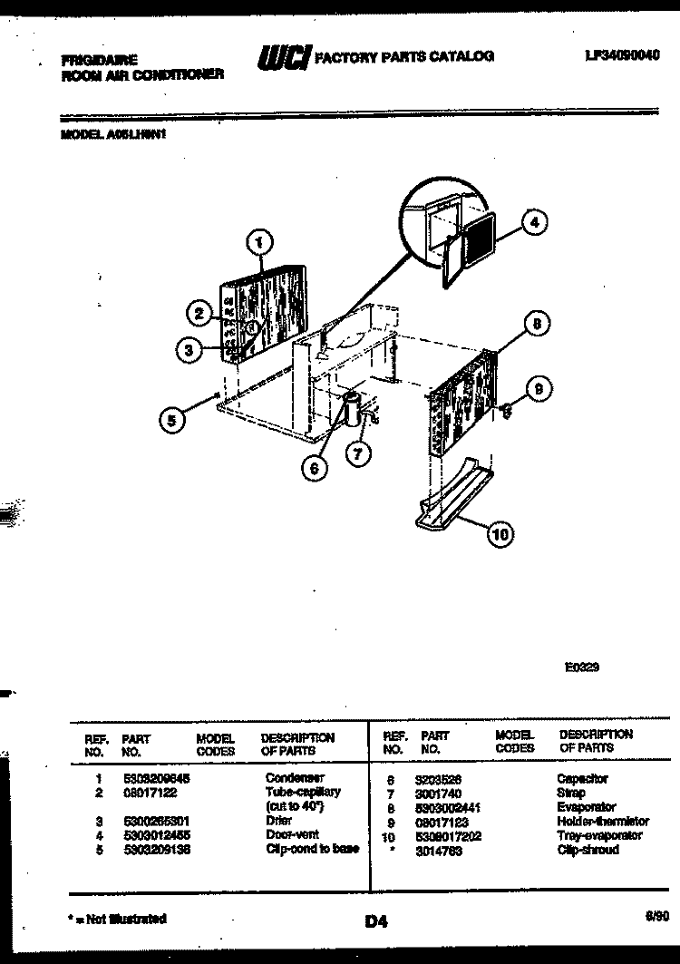 UNIT PARTS Diagram and Parts List for A05LH8N1  Frigidaire Air Conditioner