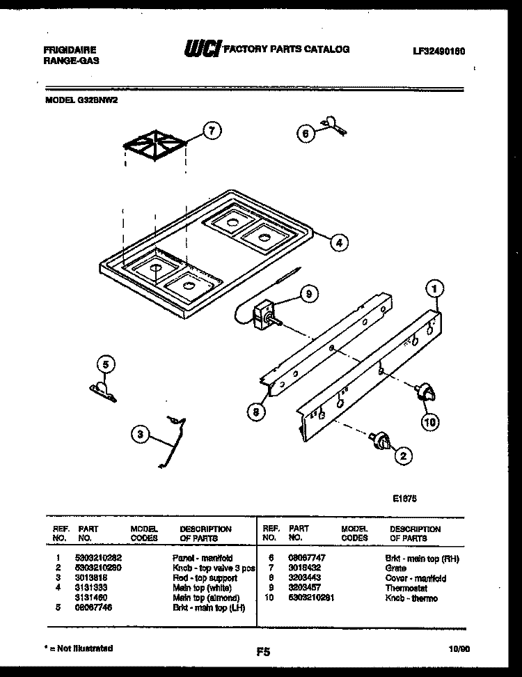 COOKTOP PARTS Diagram and Parts List for G32BNL2  Frigidaire Range