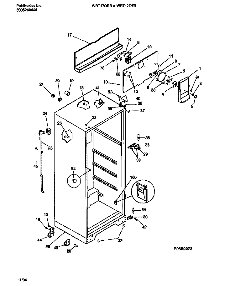 CABINET W / FAN ASSEMBLY Diagram and Parts List for WRT17DZBW2  Frigidaire Refrigerator