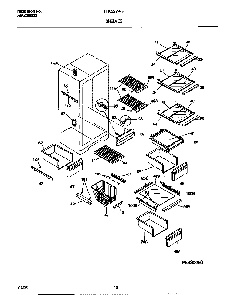 SHELVES Diagram and Parts List for FRS22WNCW2  Frigidaire Refrigerator