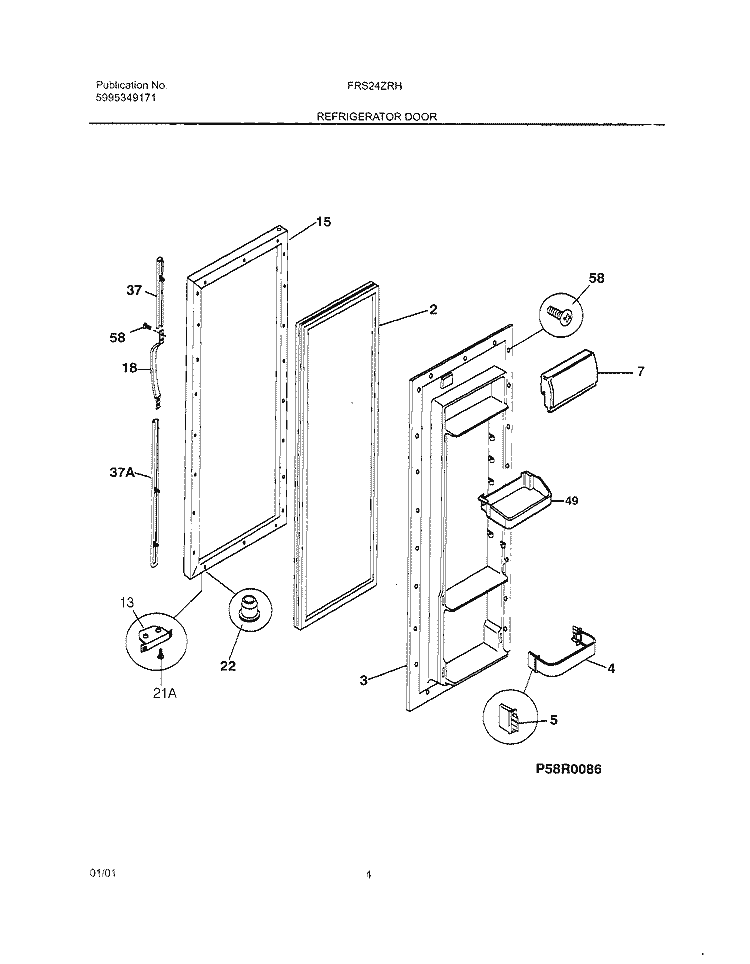 REFRIGERATOR DOOR Diagram and Parts List for FRS24ZRHB5  Frigidaire Refrigerator