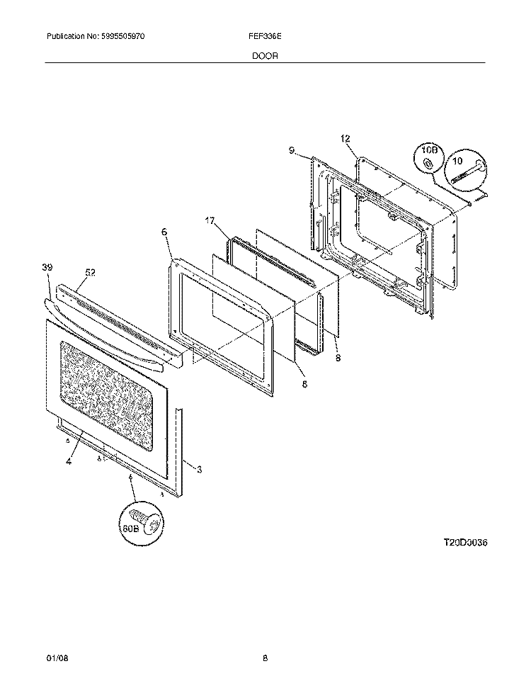 DOOR Diagram and Parts List for FEF336ECA  Frigidaire Range