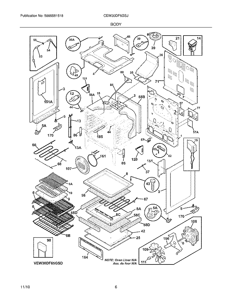 BODY Diagram and Parts List for CEW30DF6GSJ  Electrolux Range